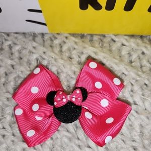 Minnie mouse 2 ribbon barrettes for piggy tails